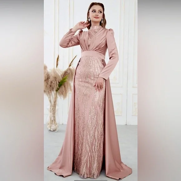 green emerald velvet dress High Neck Modest Muslim Ball Gown Wedding Dress